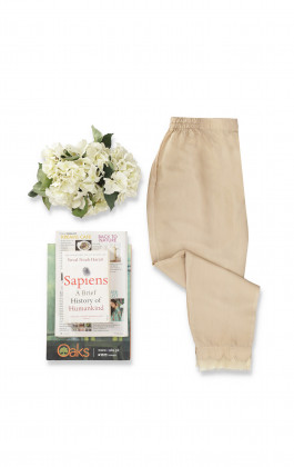 Beige Viscose Satin Cigarette Pant
